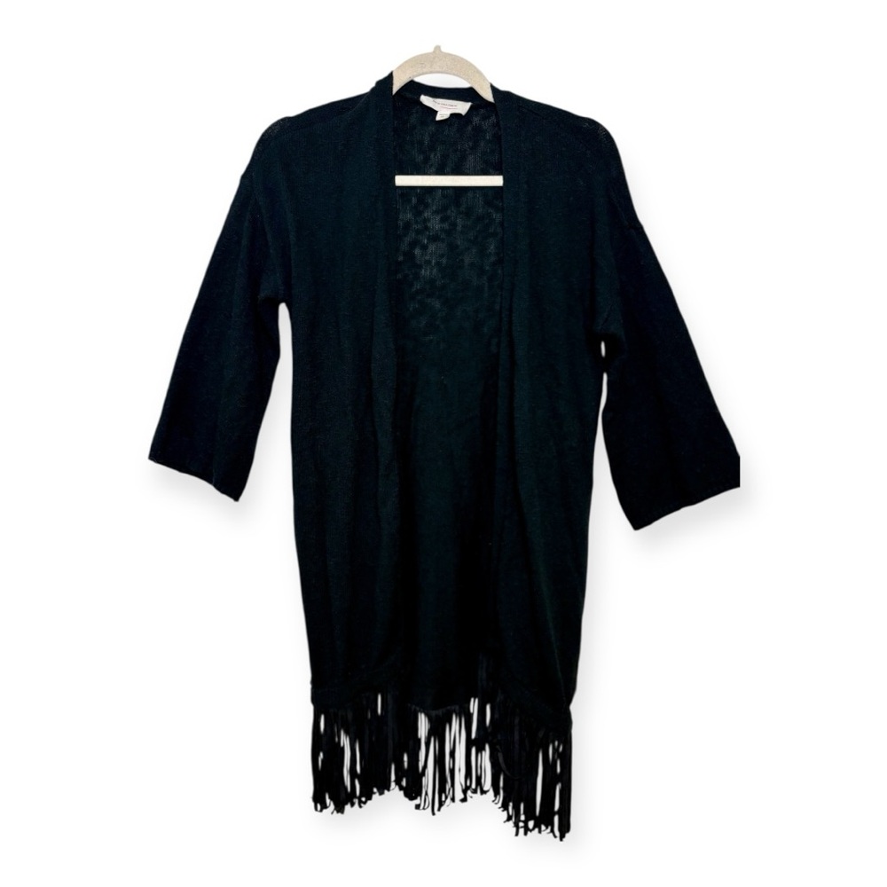 Two By Vince Camuto Black Fringe Open Cardigan Western Boho Festival XS